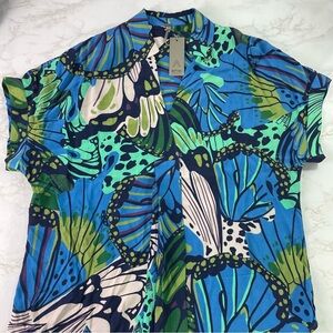 Anthropologie Bl^nk London Adonia Top Blue Butterfly Print Size Medium New